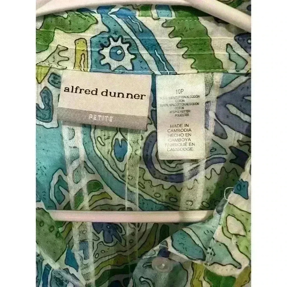 Alfred Dunner Ocean Print Button Down Blouse Sz 10P 3/4 Roll-up Sleeves - Picture 7 of 7